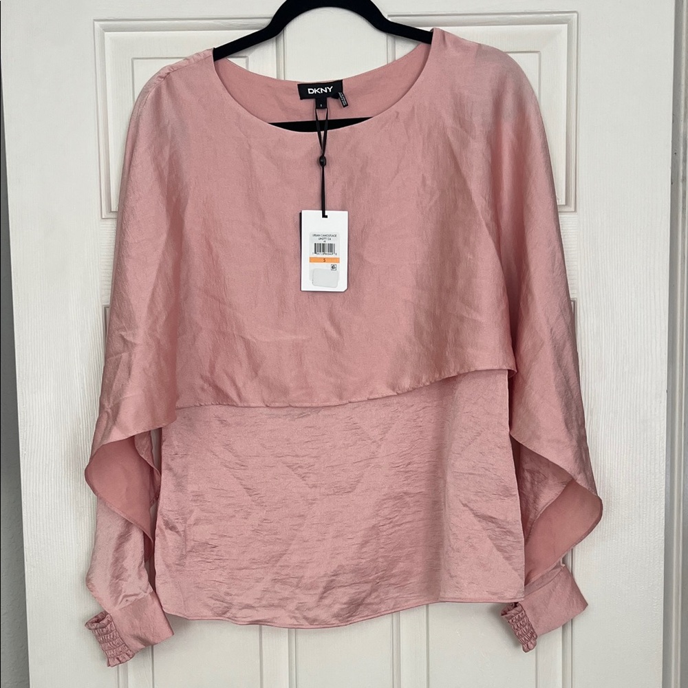 DKNY Blush Pink Layered Long-Sleeve Blouse